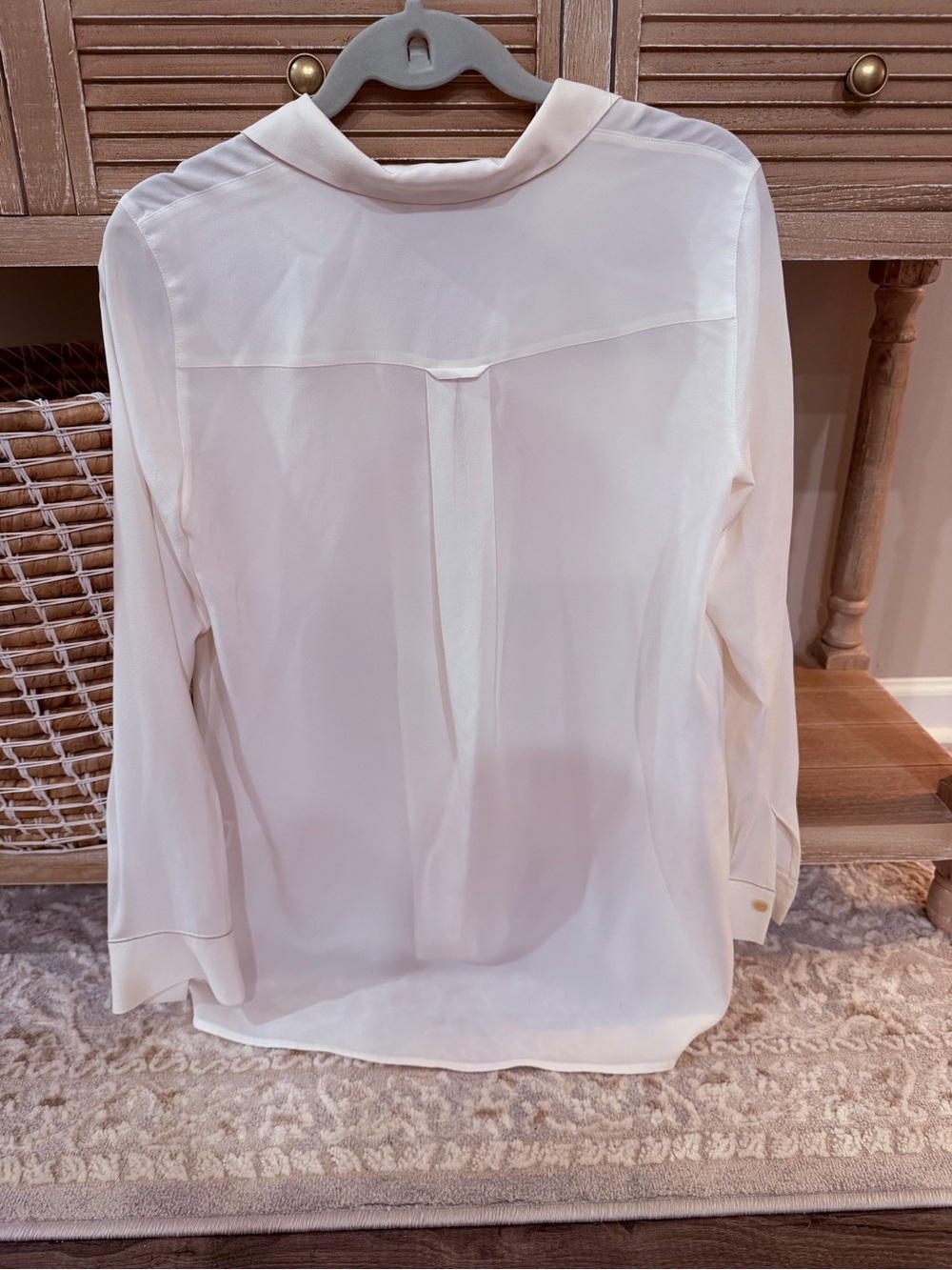 Lafayette 148 New York White Sheer Button-Front Utility Blouse - Picture 2 of 5